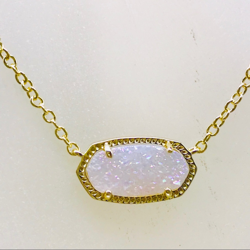 Kendra Scott Elisa White Iridescent Drusy Necklace Gold Plated
